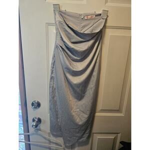 Jielur Light Blue Strapless Draped Dress